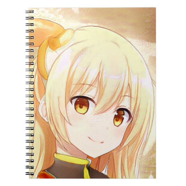 Cuaderno Chica rubia sonriente con ojos ámbar anime manga (Frente)