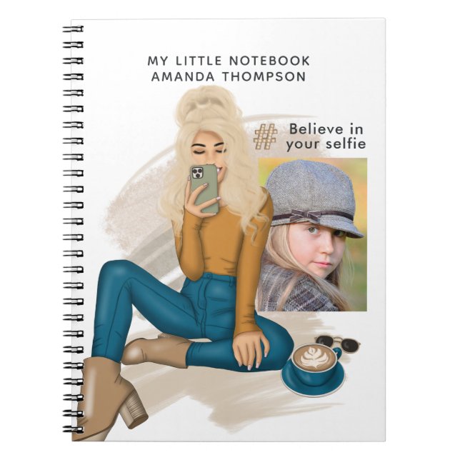 Cuaderno Chica Selfie de moda Añadir un bloc de notas fotog (Frente)