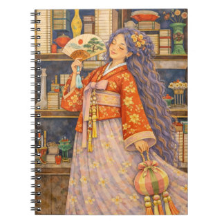 Cuaderno Chica soñadora coreana con Hanbok, abanico y Norig