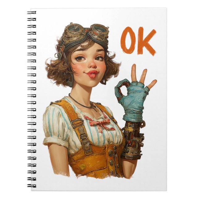 Cuaderno Chica Steampunk Gesto de Acuerdo Confiado (Frente)