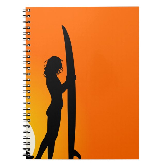 Cuaderno Chica Surfer Sunset con tabla de surf (Frente)
