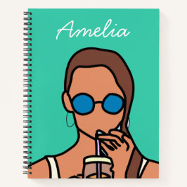 Cuaderno Chica tomando té de burbuja adolescente moderno