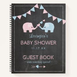 Cuaderno Chica Twin Boy Elephants Baby Shower Guest Book |