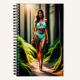 Cuaderno chica ultra realista usando un portátil bikini
