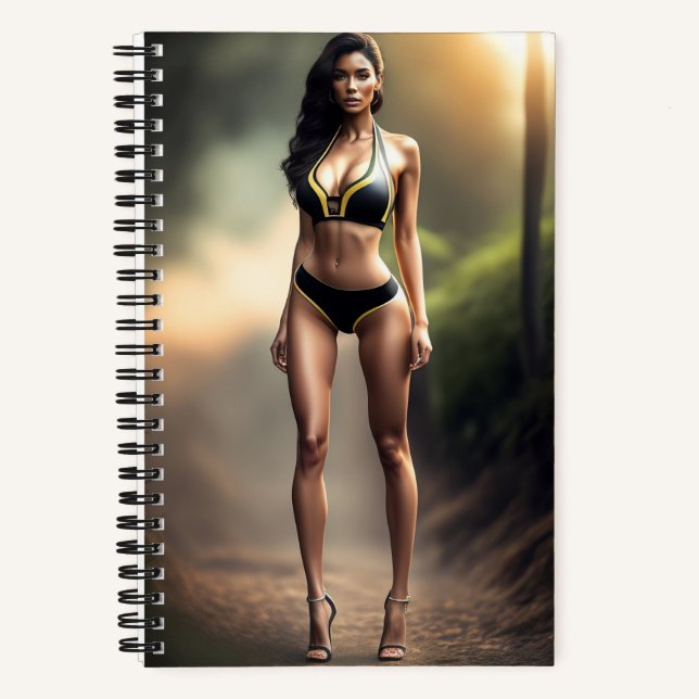 Cuaderno Chica usando un portátil bikini negro (Anverso)