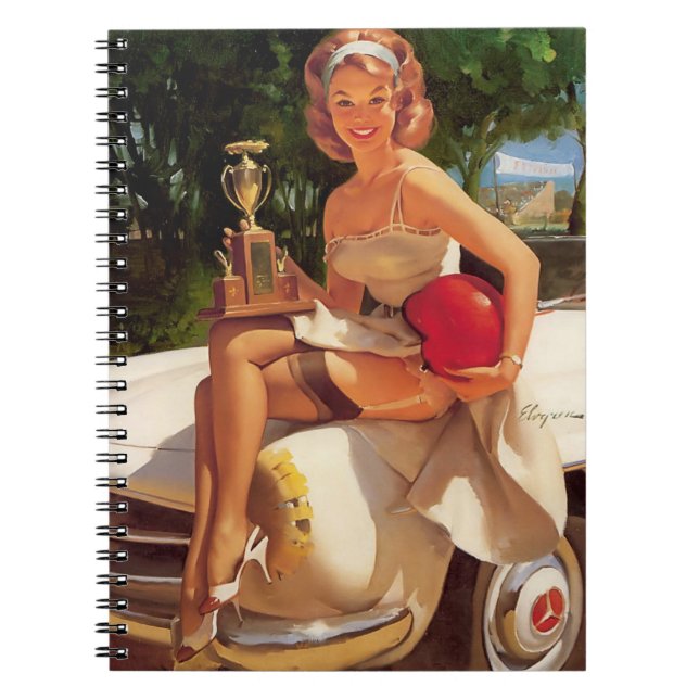 Cuaderno Chica Vintage Retro Car Race Pin Up (Frente)