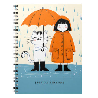 Cuaderno Chica y gato en la lluvia - caprichosos