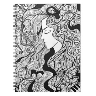 Cuaderno Chica y música. Ilustracion de época. Ropa negra