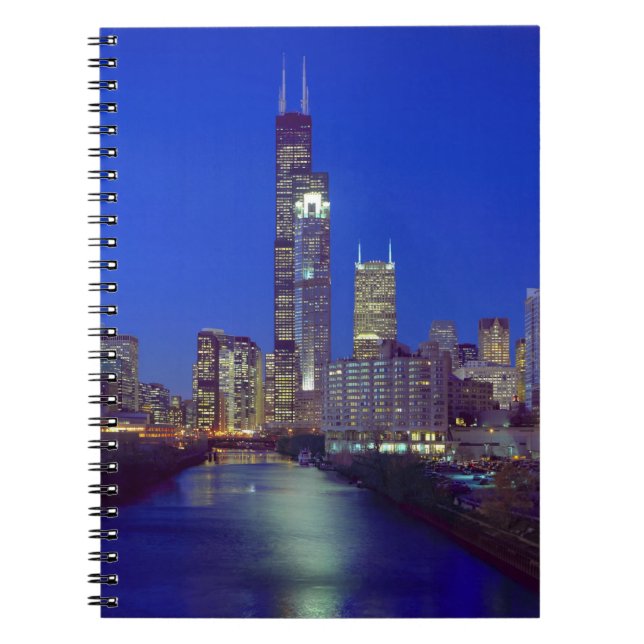 Cuaderno Chicago, Illinois, Skyline de noche con Chicago (Frente)