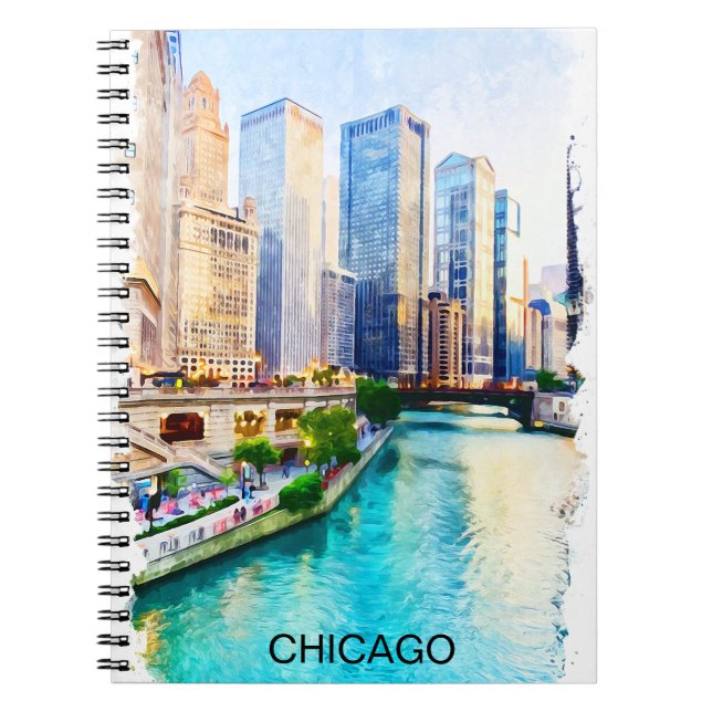 Cuaderno Chicago Illinois Watercolor City View (Frente)