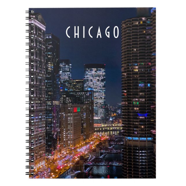 Cuaderno Chicago River at Night Spiral Photo Notebook (Frente)