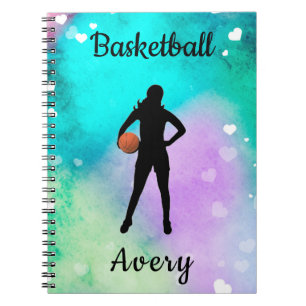 Cuaderno Chicas Baloncesto acuarela con corazones flotantes