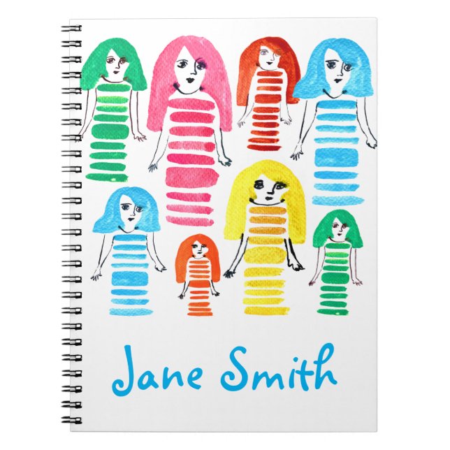 Cuaderno Chicas cutáneo acuarela arte moderno divertido (Frente)