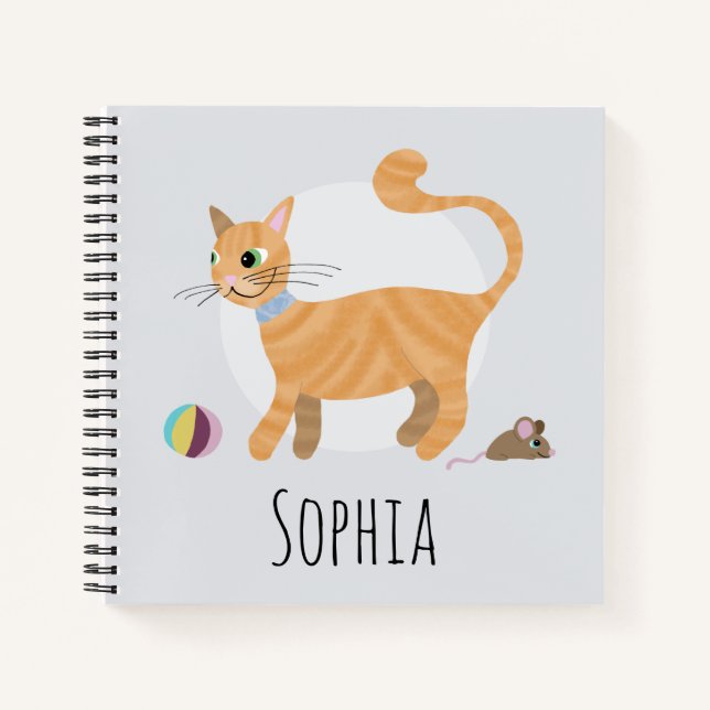 Cuaderno Chicas Cute Ginger Tabby Cat Personalizado Nombre  (Anverso)