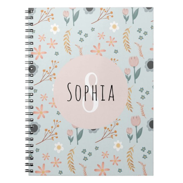 Cuaderno Chicas Cute Pastel Floral Imprimir niños botánicos (Frente)