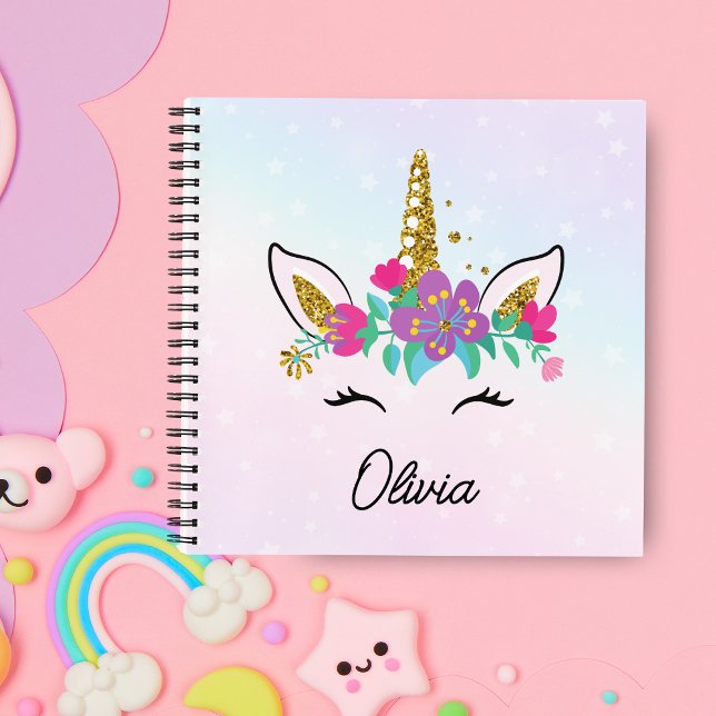 Cuaderno Chicas Cute Unicornio y Arcoíris Boceto Personaliz (Subido por el creador)