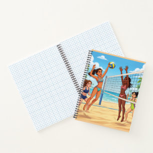 Cuaderno Chicas de dibujos animados jugando voleibol de pla