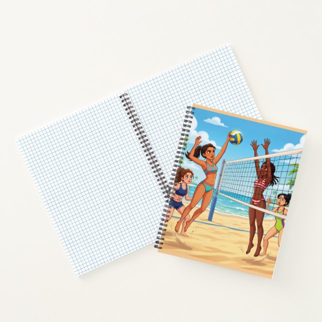 Cuaderno Chicas de dibujos animados jugando voleibol de pla (Interior)