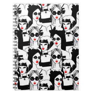 Cuaderno Chicas de moda, modelo, gafas de sol, patrón vinta