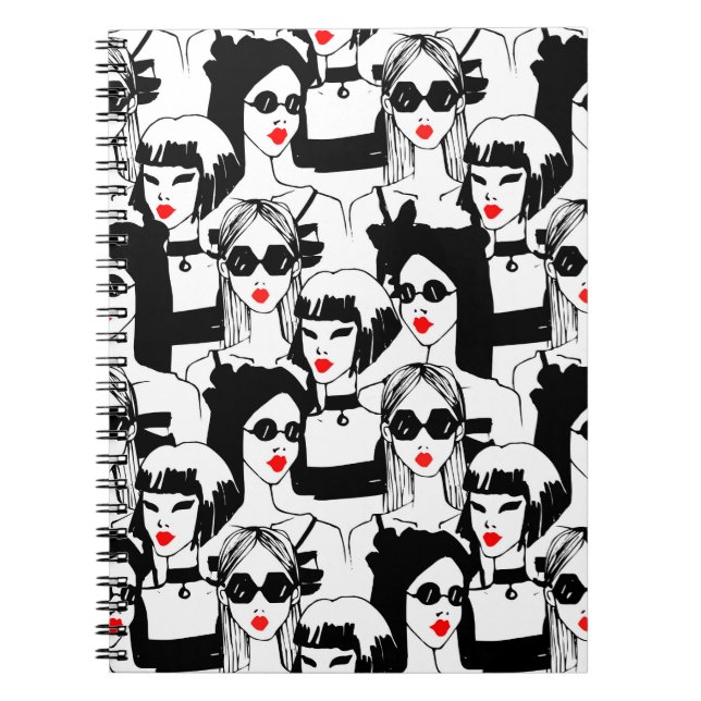 Cuaderno Chicas de moda, modelo, gafas de sol, patrón vinta (Frente)