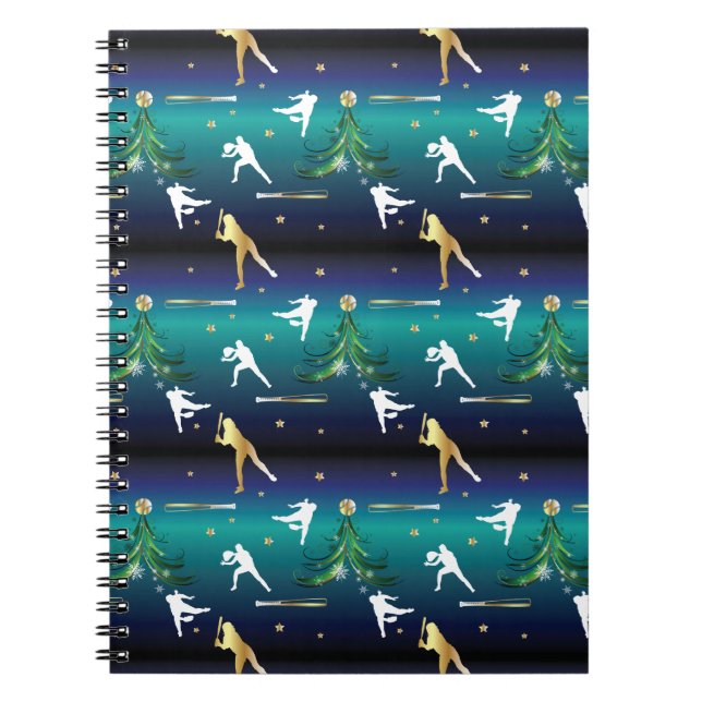 Cuaderno Chicas de sóftbol de béisbol Navidad (Frente)