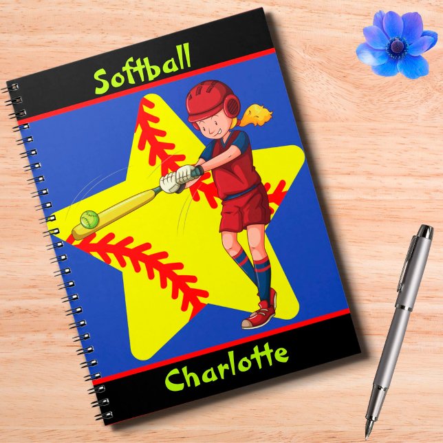 Cuaderno Chicas de Softbol Star Batter Swing Personalizado (Subido por el creador)