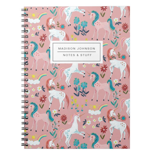 Cuaderno Chicas del arco iris mágico rosa de unicornio (Frente)