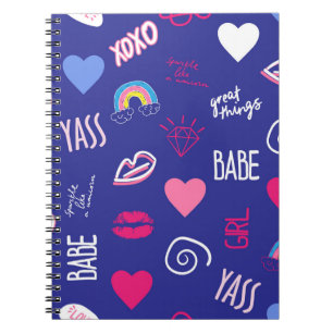 Cuaderno chicas diseñan un patrón sin fisuras con eslogan.