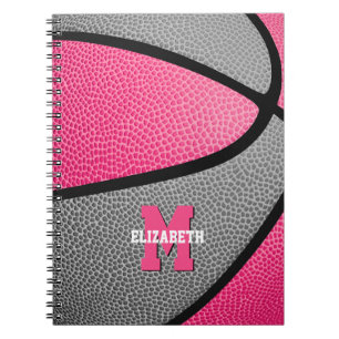 Cuaderno chicas grises rosados monogramando baloncesto