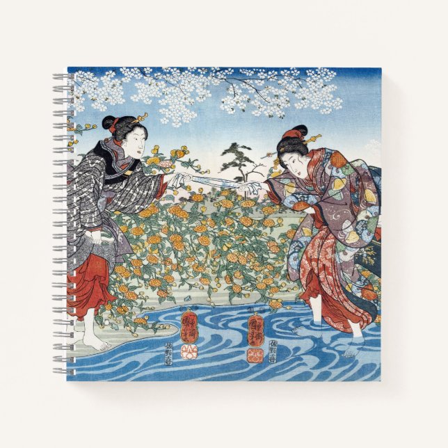 Cuaderno Chicas japoneses por el río Ide Tama (Anverso)