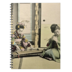 Cuaderno Chicas japoneses que juegan la flauta, el "koto" y