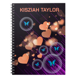 Cuaderno Chicas Mariposa Neon Púrpura Corazón Lindo Nombre