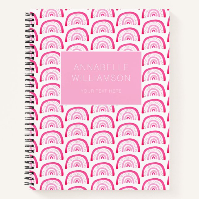 Cuaderno Chicas modernas patrón de arcoíris rosa (Anverso)