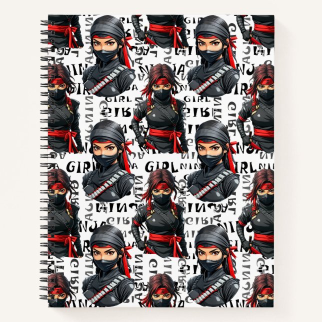 Cuaderno Chicas Ninja Anime con diseño de patrón de texto (Anverso)