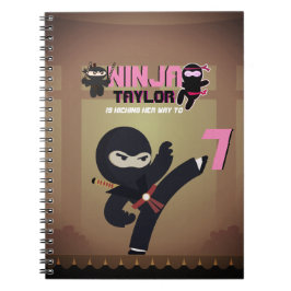 Cuaderno Chicas NINJA pateando a Karate guerrero rosado neg