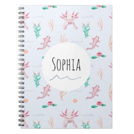 Cuaderno Chicas niños con patrones Axolotl rosados únicos y