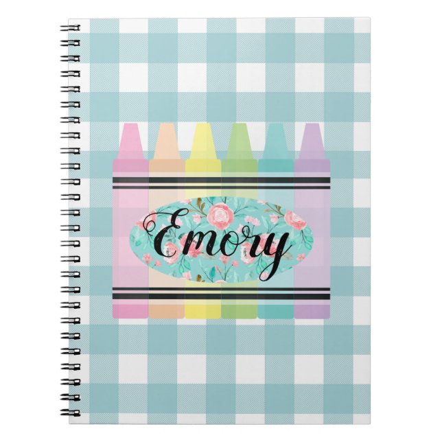 Cuaderno Chicas Pastel Watercolor Floral Crayon Plaid (Frente)