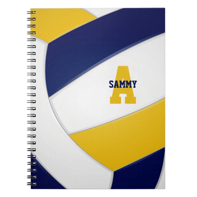 Cuaderno chicas personalizados con oro azul marino voleibol (Frente)