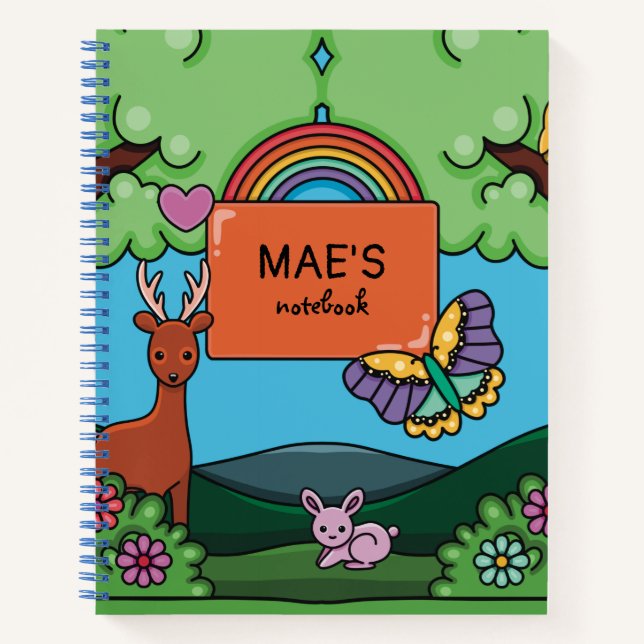 Cuaderno Chicas personalizados de arcoiris y mariposa (Anverso)