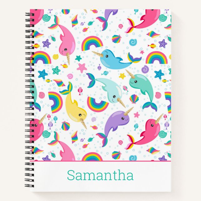 Cuaderno Chicas Personalizados Del Narwhal Arcoiris Bajo El (Anverso)
