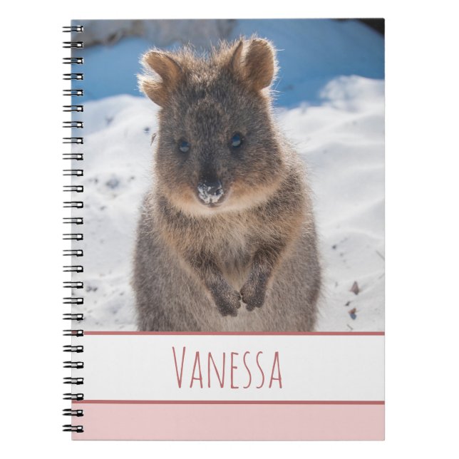 Cuaderno Chicas rosados Nombre personalizado Quokka en la p (Frente)