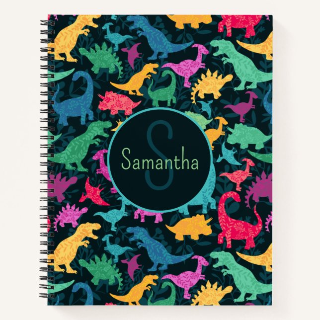 Cuaderno Chicas Silueta De Dinosaurio Floral Femenino (Anverso)