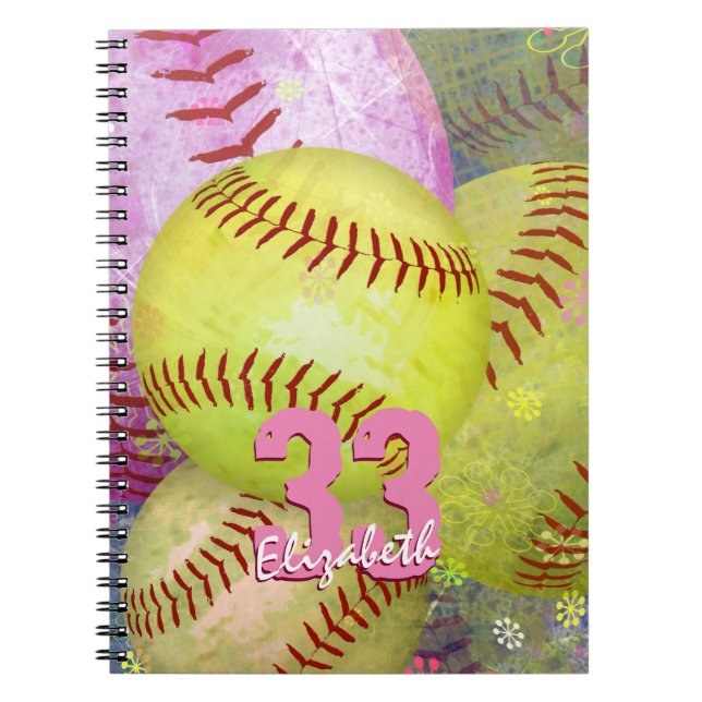 Cuaderno Chicas Softball Color amarillo rosa brillante pers (Frente)