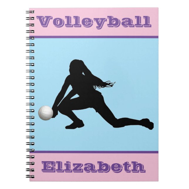 Cuaderno Chicas Voleibol portátil rosa, azul, morado (Frente)