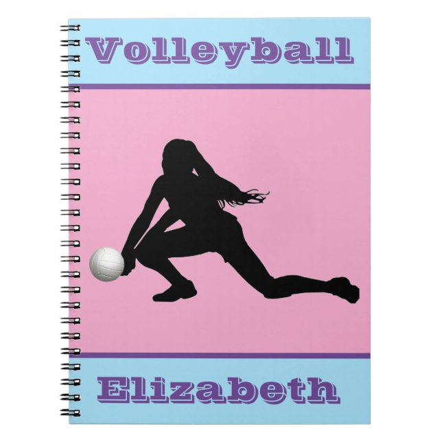 Cuaderno Chicas Voleibol portátil rosa, azul, morado (Frente)