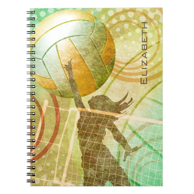 Cuaderno Chicas voleibol soleado oro personalizado (Frente)