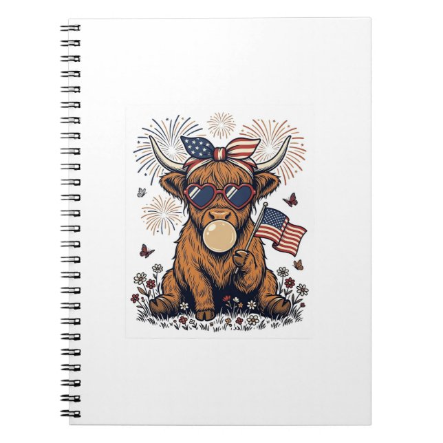 Cuaderno Chicle patriótico de vaca de las Highlands grabado (Frente)