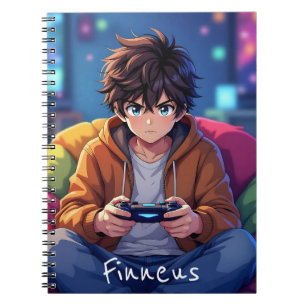 Cuaderno Chico Anime jugando Videojuego Personalizado