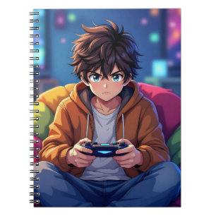 Cuaderno Chico de anime jugando videojuego 