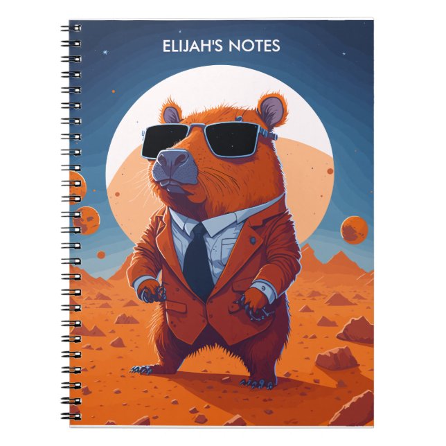 Cuaderno Chigüiro Gracioso Personalizado Con Traje En Marte (Frente)